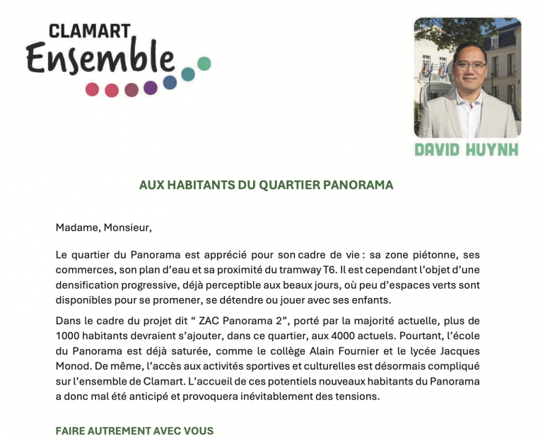 Lettre aux habitants du Panorama